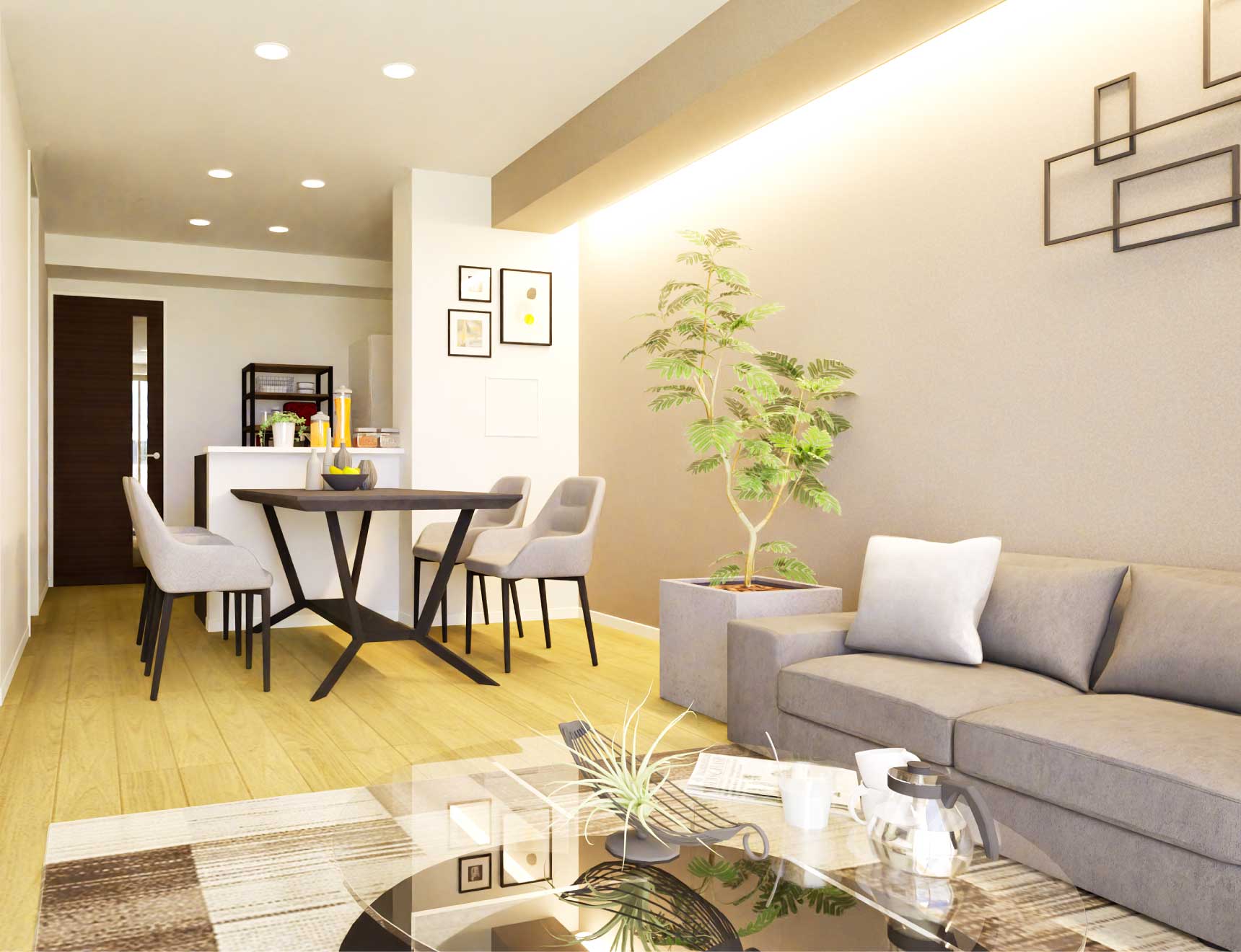 103号室 Living Dining Kitchen 完成予想パース